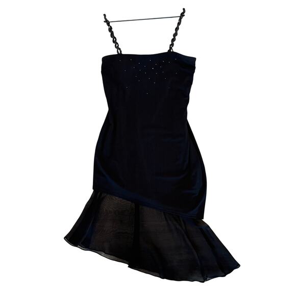 Jessica McClintock Dress Size 14 Black Rhinestones Sequins Asymmetrical - Picture 12 of 16